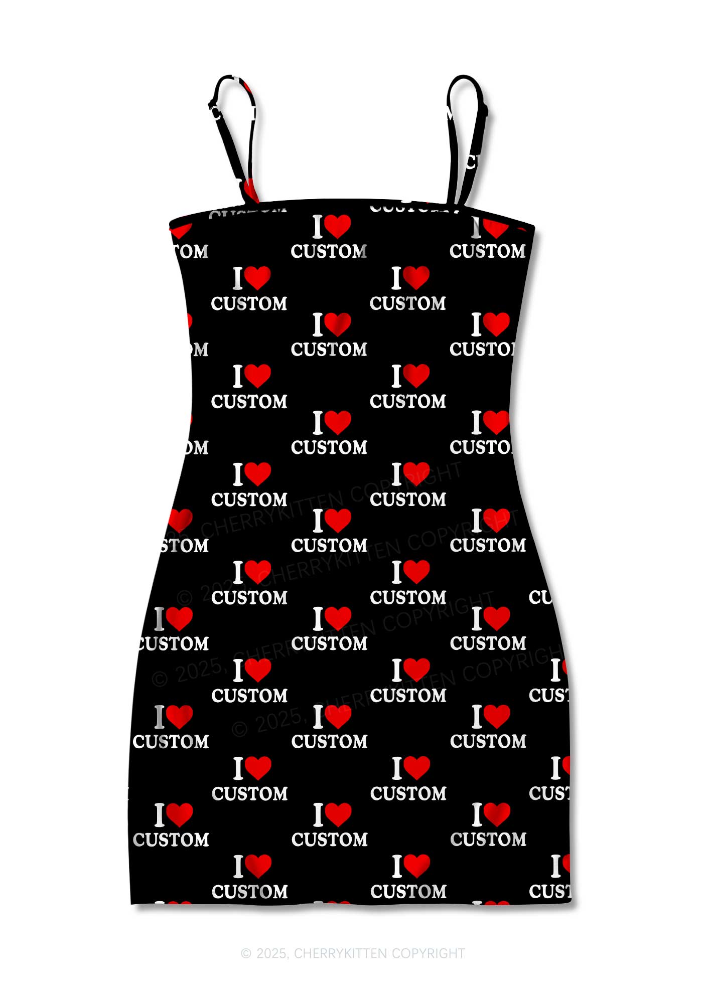 I Love Custom Valentine's Day Y2K Print Slip Dress Cherrykitten