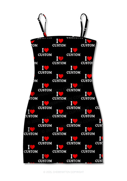 I Love Custom Valentine's Day Y2K Print Slip Dress Cherrykitten