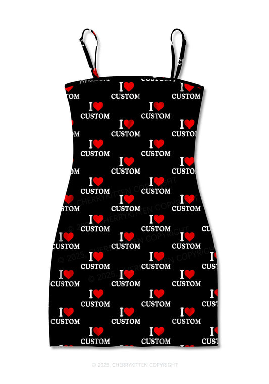 I Love Custom Valentine's Day Y2K Print Slip Dress Cherrykitten