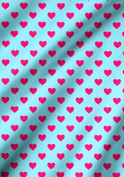 Pink Heart On Blue Valentine's Day Y2K Print Long Sleeve Pajama Set Cherrykitten