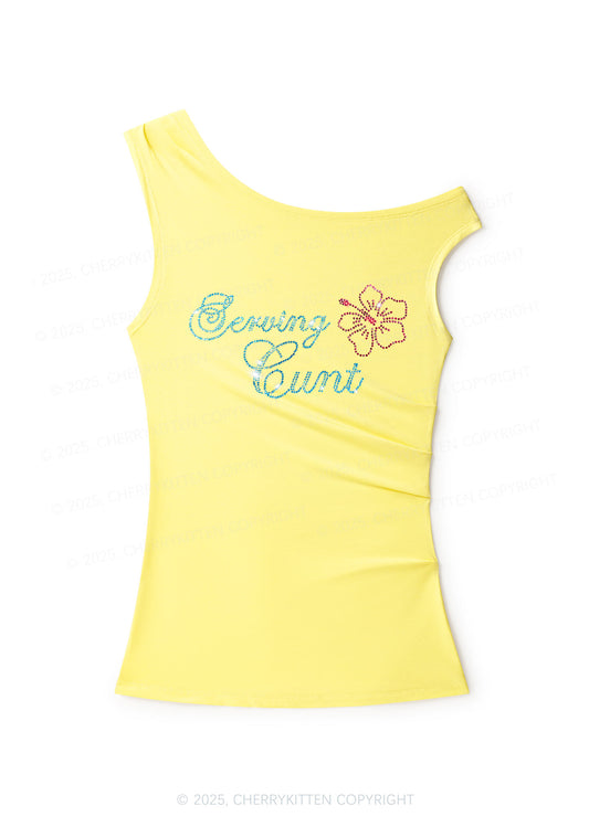 Rhinestone Serving Cxxt Y2K Off Shoulder Tank Top Cherrykitten