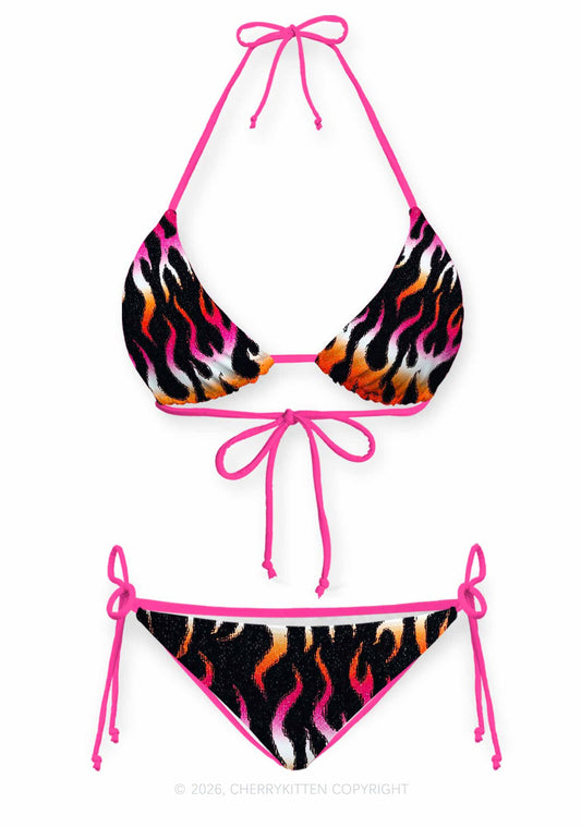 Lesbian Flame Pride Y2K Print Bikini Set Cherrykitten