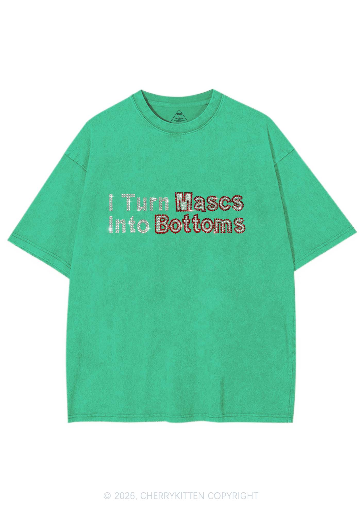 Rhinestone I Turn Mascs Into Bottoms Y2K Shirts Washed Tee Cherrykitten