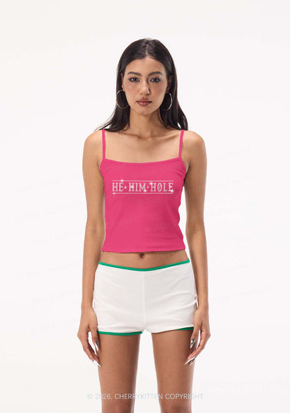 Rhinestone He Him Hole Pride Y2K Spaghetti Strap Cami Cherrykitten