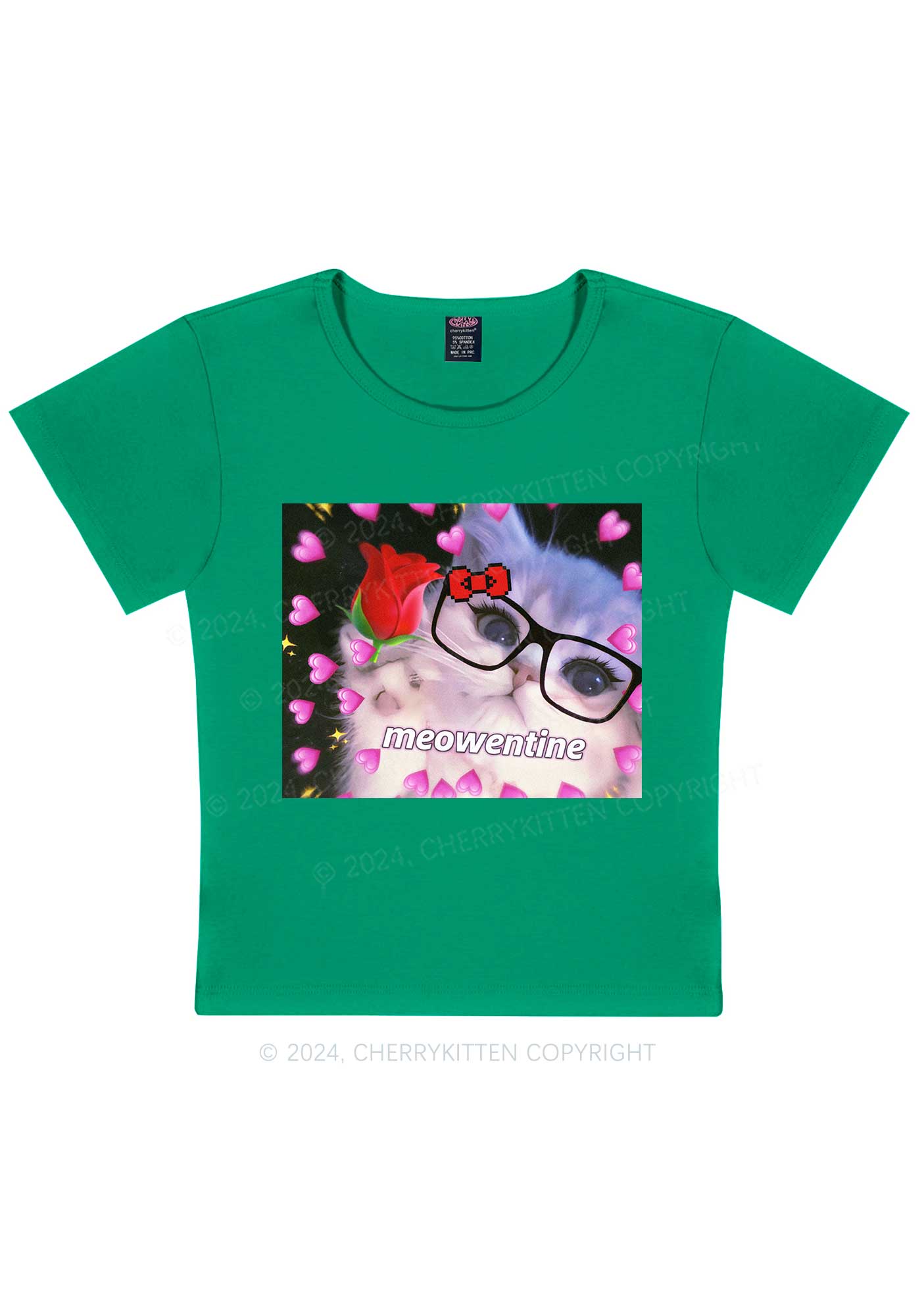 Meowentine Kitten Y2K Valentine's Day Baby Tee Cherrykitten