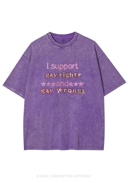 Rhinestone I Support Gay Rights Y2K Shirts Washed Tee Cherrykitten