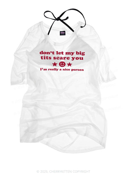 Don't Let My Big Txts Scare You Y2K Sheer Boyfriend Tee Cherrykitten