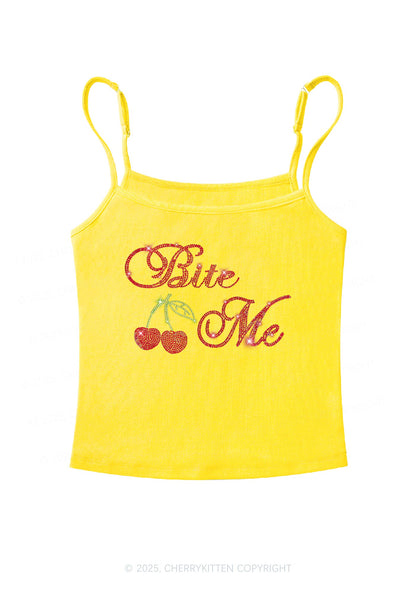 Rhinestone Red Cherry Bite Me Y2K Spaghetti Strap Cami Cherrykitten