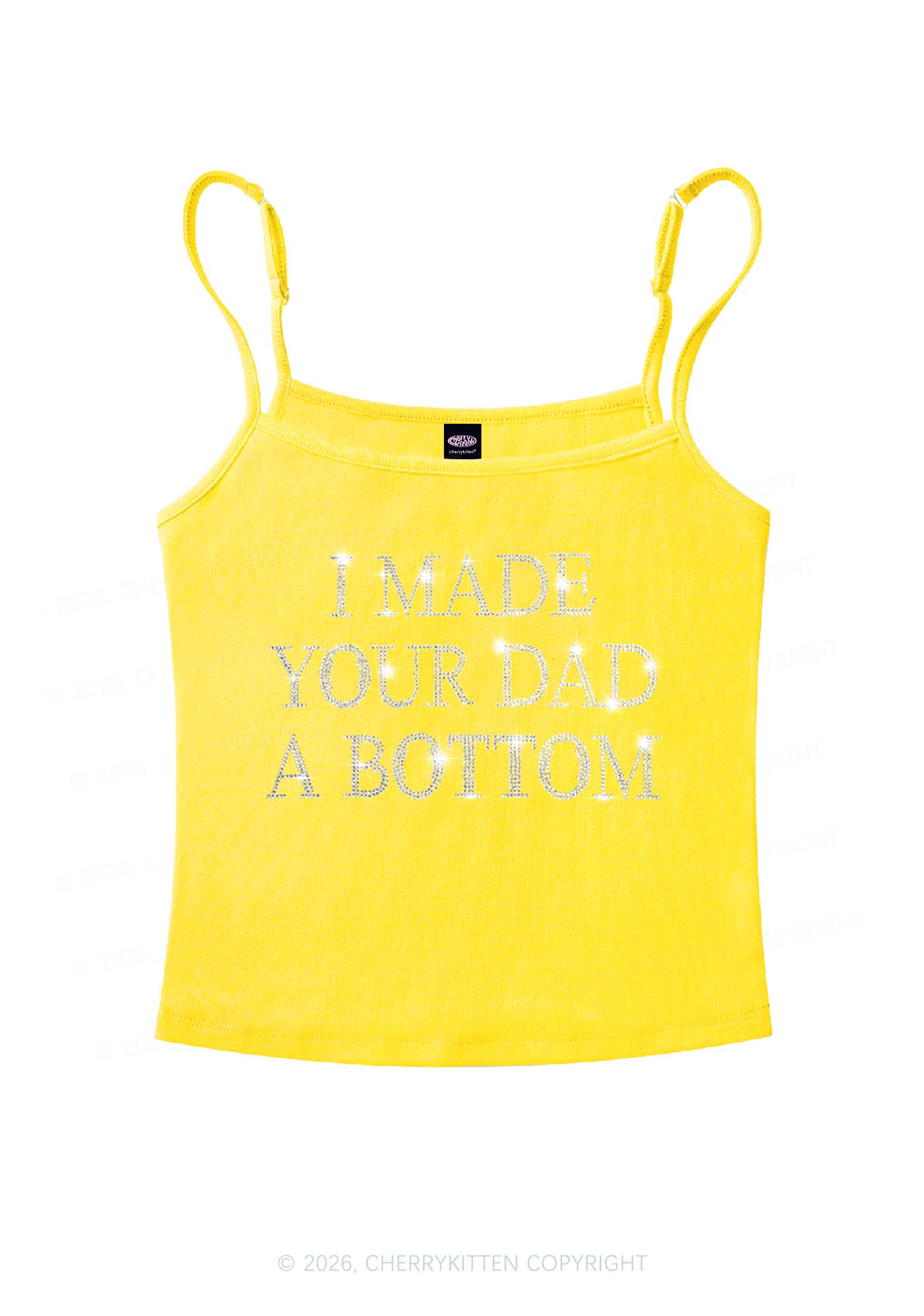 Rhinestone Made Your Dad A Bottom Pride Y2K Spaghetti Strap Cami Cherrykitten