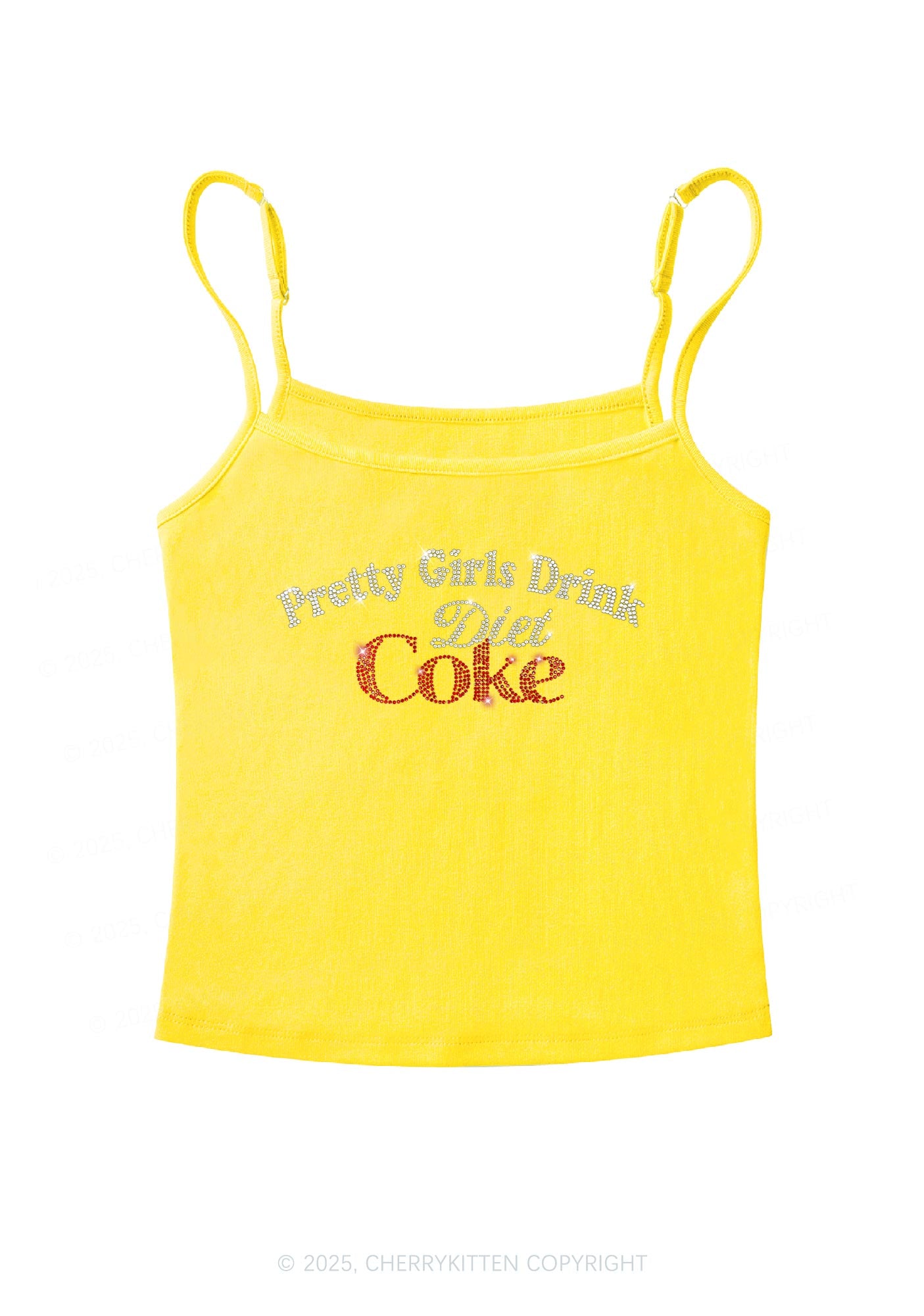 Rhinestone Pretty Girls Drink Diet Coke Y2K Spaghetti Strap Cami Cherrykitten