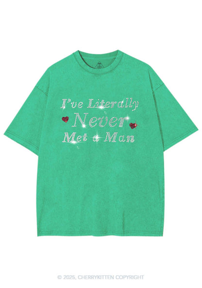 Rhinestone Never Met A Man Pride Y2K Shirts Washed Tee Cherrykitten