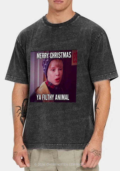 Merry Christmas Ya Filthy Animal Y2K Washed Tee Cherrykitten