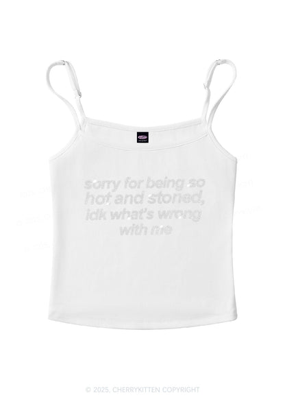 Rhinestone Sorry For Being Hot And Stoned Y2K Spaghetti Strap Cami Cherrykitten