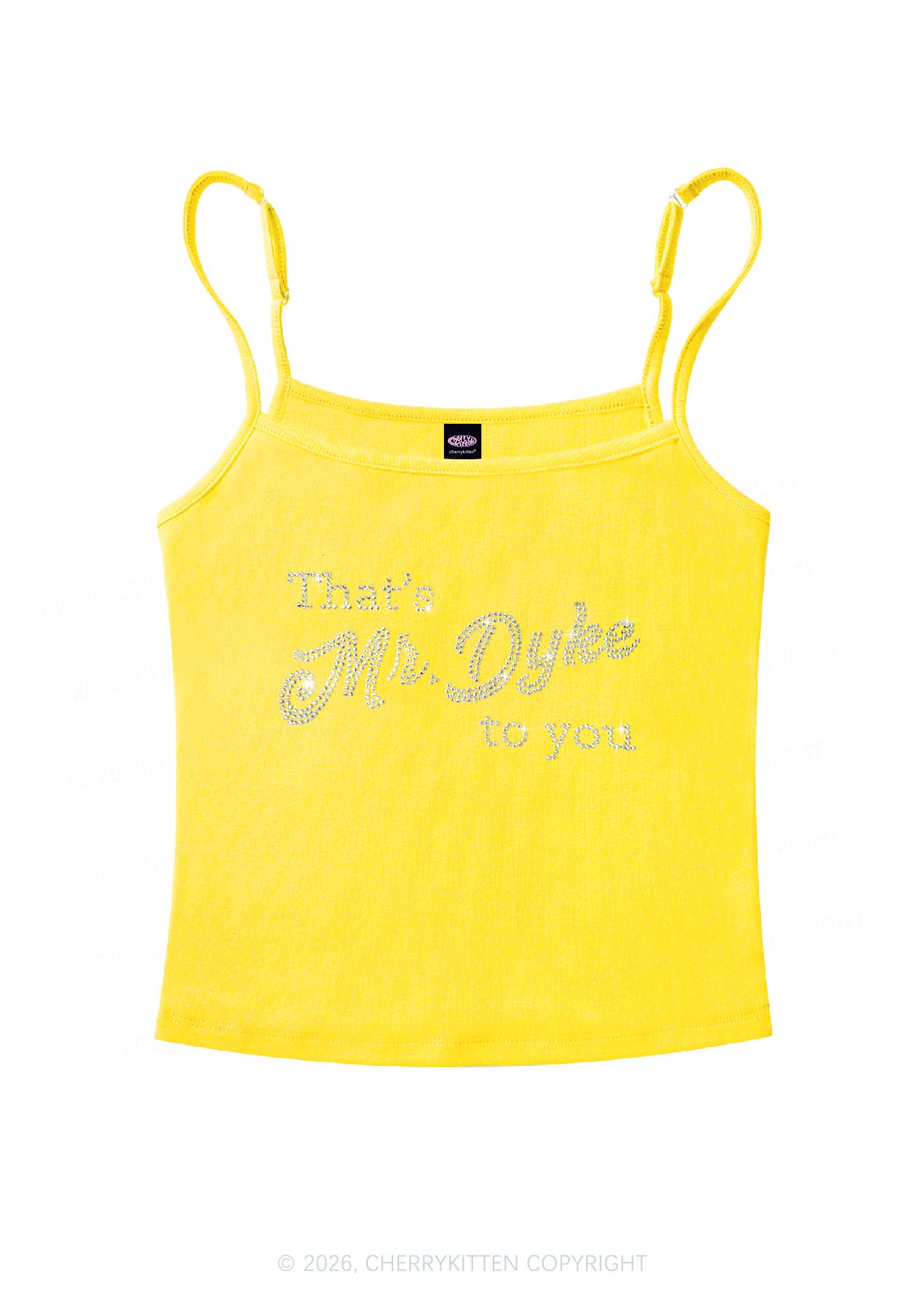 Rhinestone Thats Mr Dyke To You Pride Y2K Spaghetti Strap Cami Cherrykitten