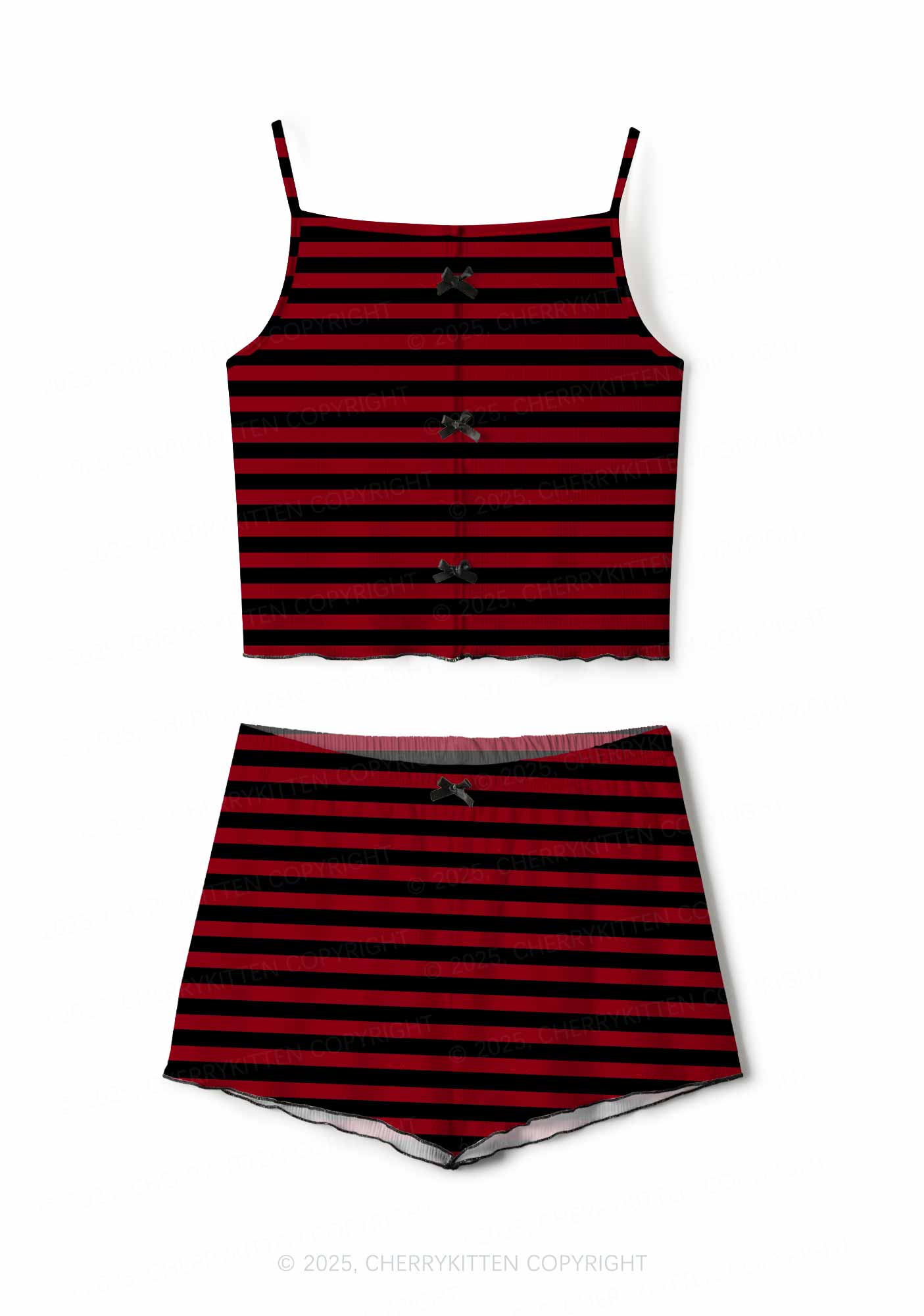 Black And Red Stripe Valentine's Day Y2K Print Cami Shorts Pajama Set Cherrykitten