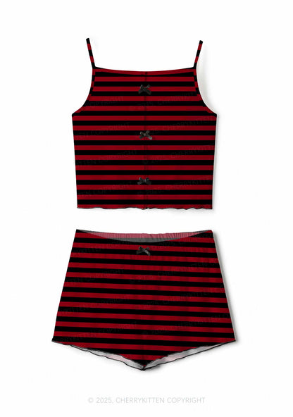 Black And Red Stripe Valentine's Day Y2K Print Cami Shorts Pajama Set Cherrykitten
