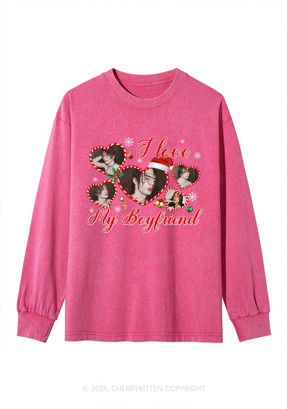 Custom Christmas I Love My GF Y2K Washed Long Sleeves Cherrykitten