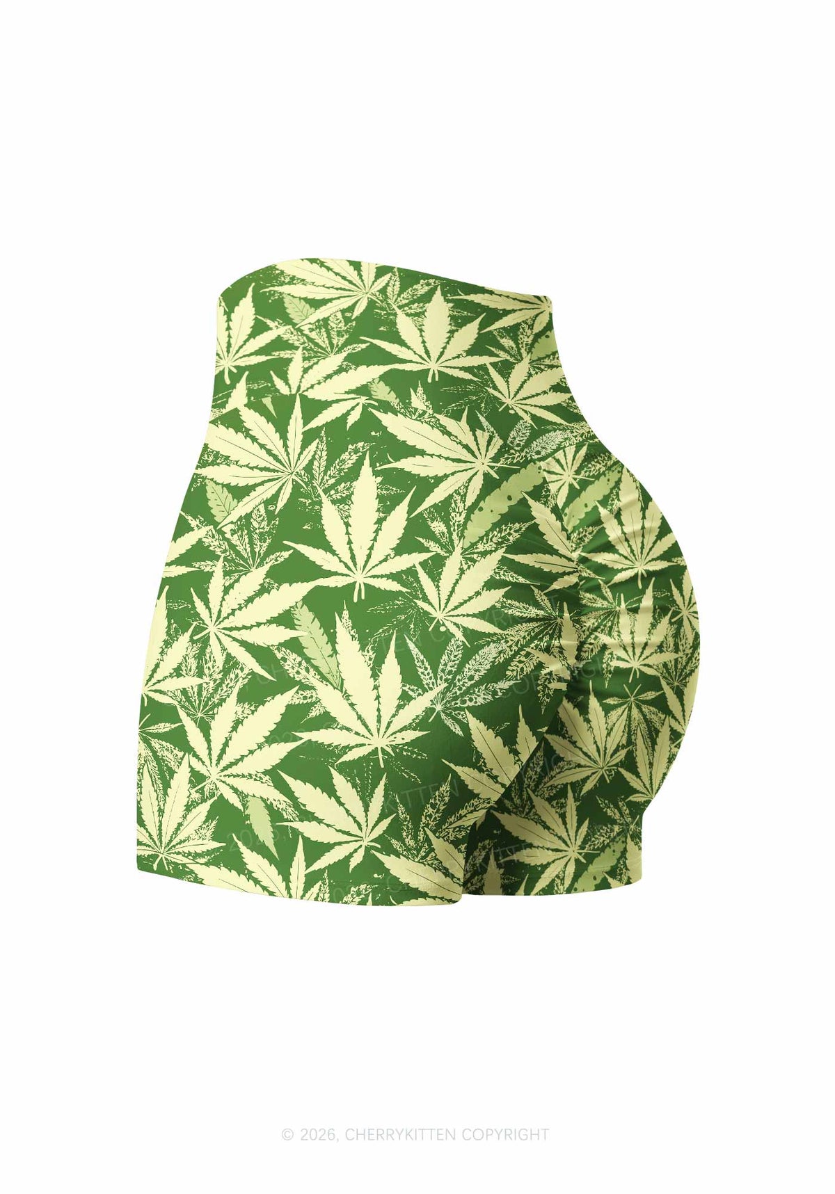 Green Wxxd Leaf Y2K Print Gym Shorts Cherrykitten