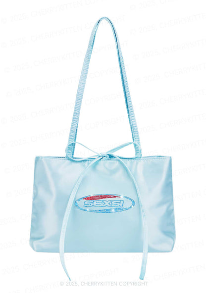 Rhinestone Sexsi Slogan Y2K Satin Bags Cherrykitten