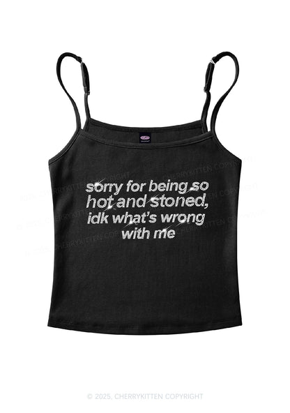 Rhinestone Sorry For Being Hot And Stoned Y2K Spaghetti Strap Cami Cherrykitten