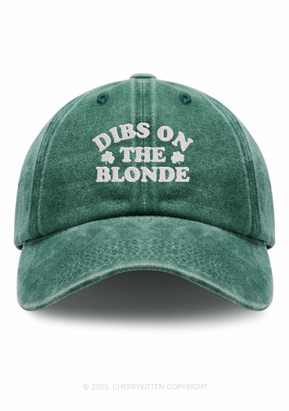 Embroidered Dibs On The Blonde St Patricks Y2K Washed Baseball Cap Cherrykitten