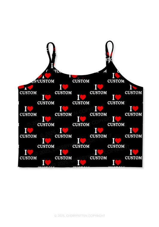 I Love Custom Valentine's Day Y2K Print Cami Crop Top Cherrykitten