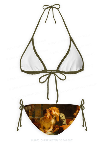 Two Women Reading Letter Pride Y2K Print Bikini Set Cherrykitten