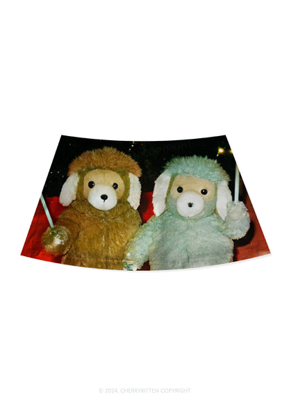 Bear Friends Y2K Print Mini Skirt Cherrykitten