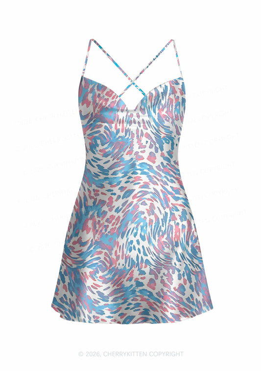 Trans Leopard Pride Y2K Print Satin Cowl Neck Slip Dress Cherrykitten