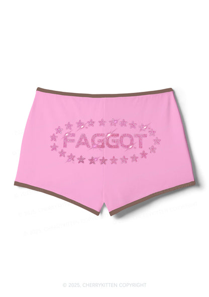 Rhinestone Pink Faggot Stars Pride Y2K Booty Shorts Cherrykitten
