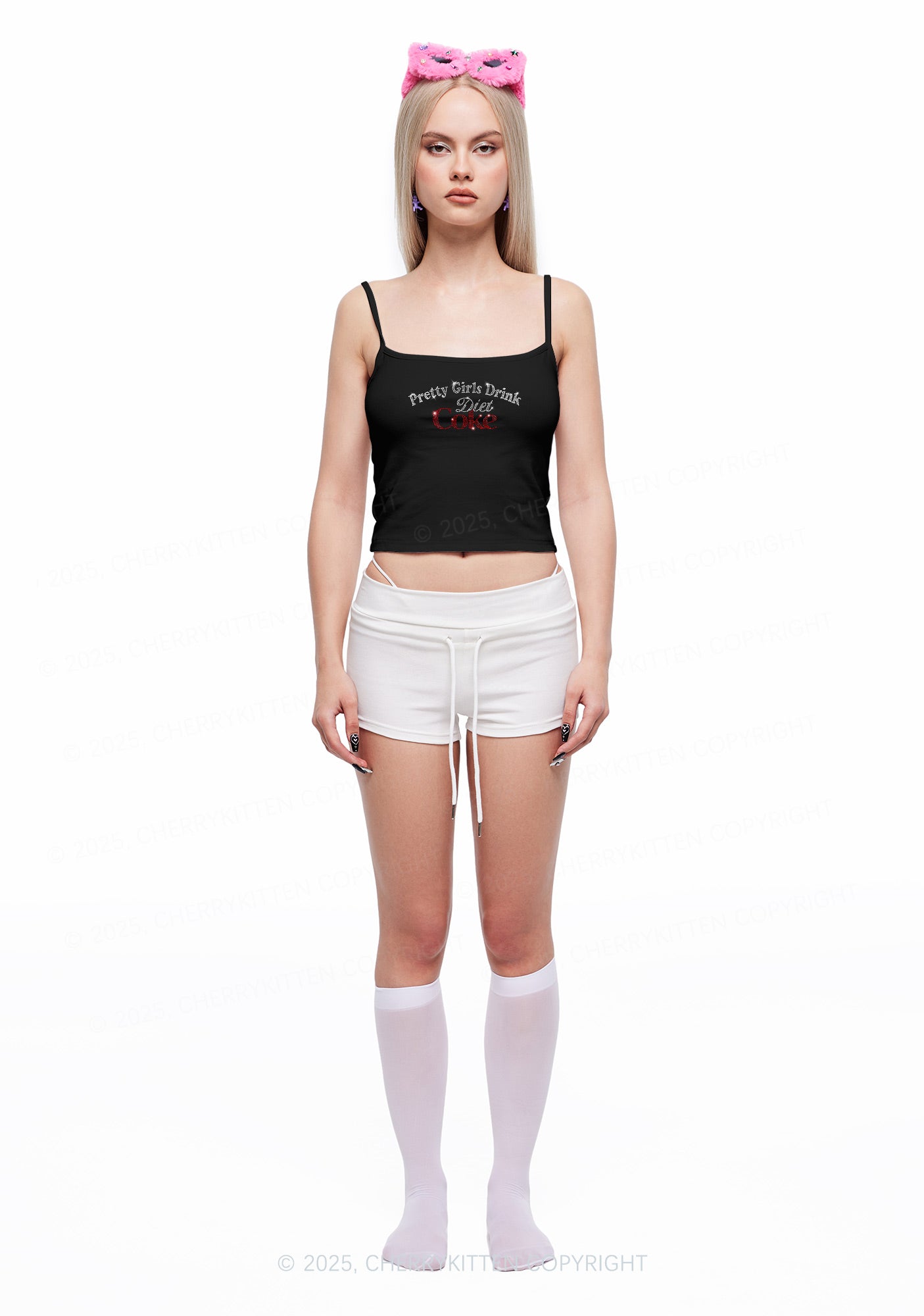 Rhinestone Pretty Girls Drink Diet Coke Y2K Spaghetti Strap Cami Cherrykitten