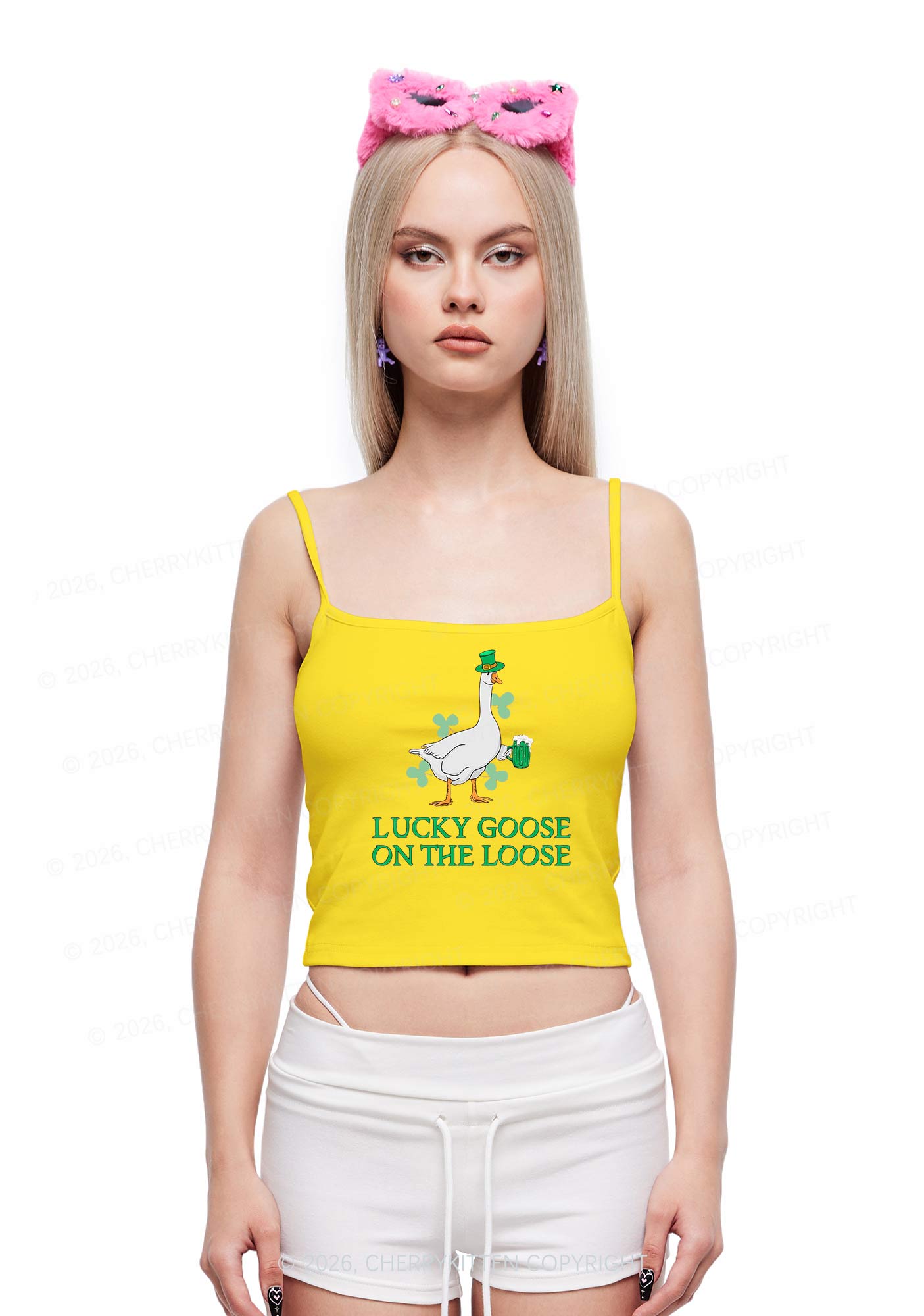 Lucky Goose On The Loose St Patricks Y2K Spaghetti Strap Cami Cherrykitten
