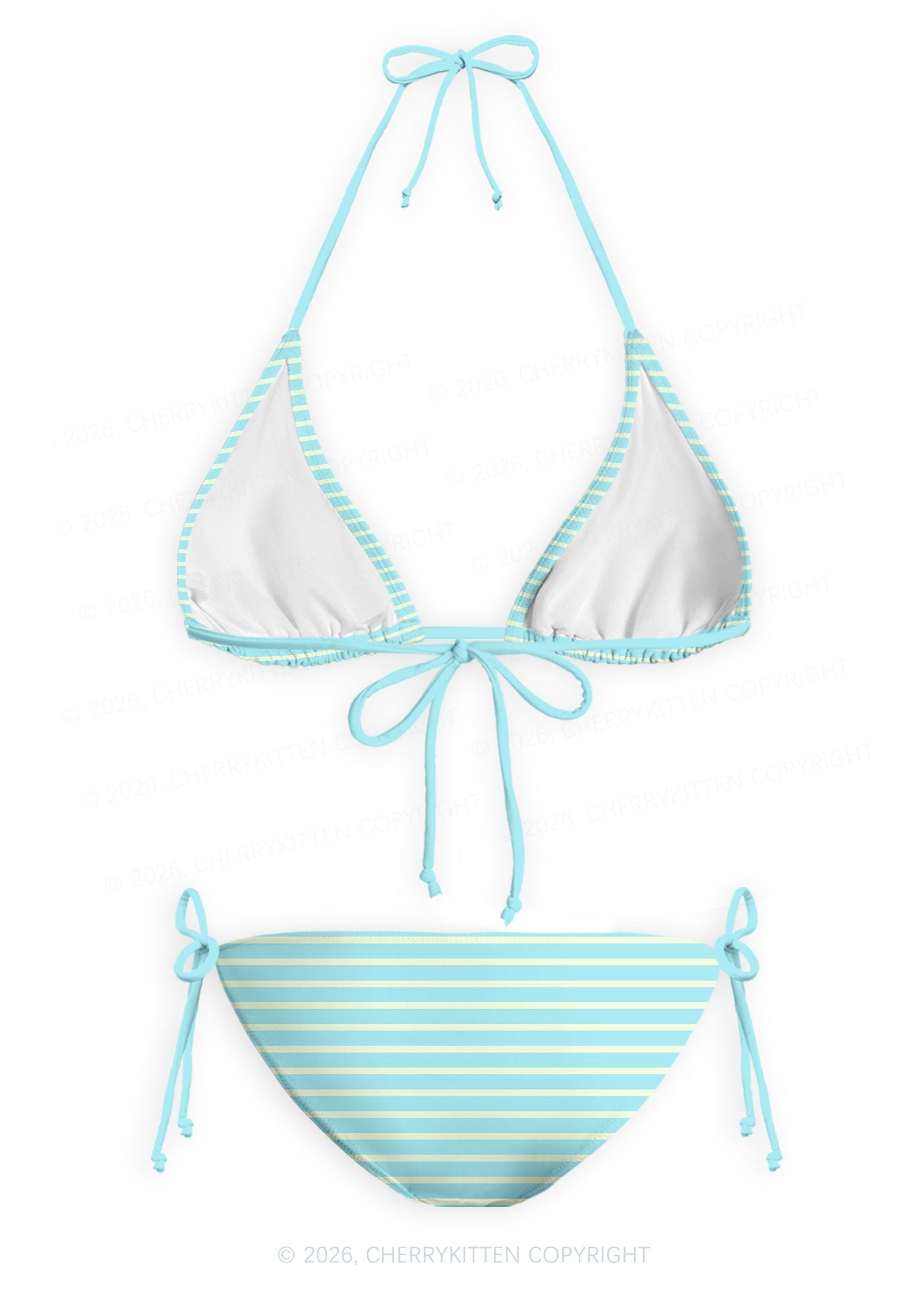 Mint Yellow Stripes Y2K Print Bikini Set Cherrykitten