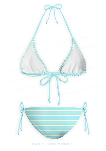Mint Yellow Stripes Y2K Print Bikini Set Cherrykitten