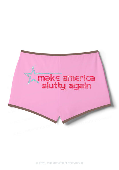 Rhinestone Make America Slxtty Again Y2K Booty Shorts Cherrykitten