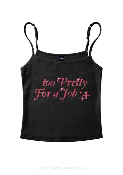 Rhinestone Too Pretty For Job Y2K Spaghetti Strap Cami Cherrykitten