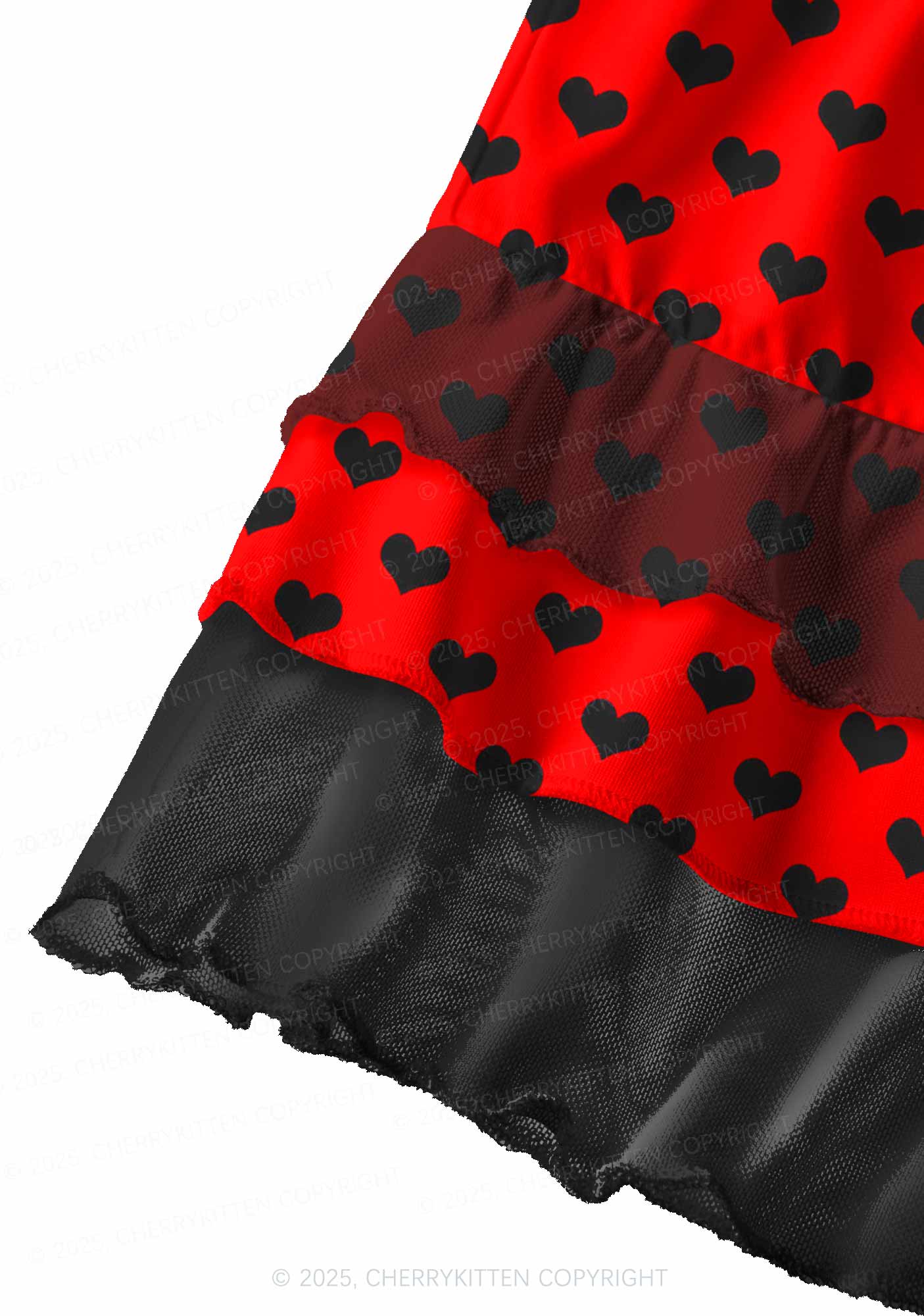 Black Heart On Red Valentine's Day Y2K Print Mini Layered Skirt Cherrykitten