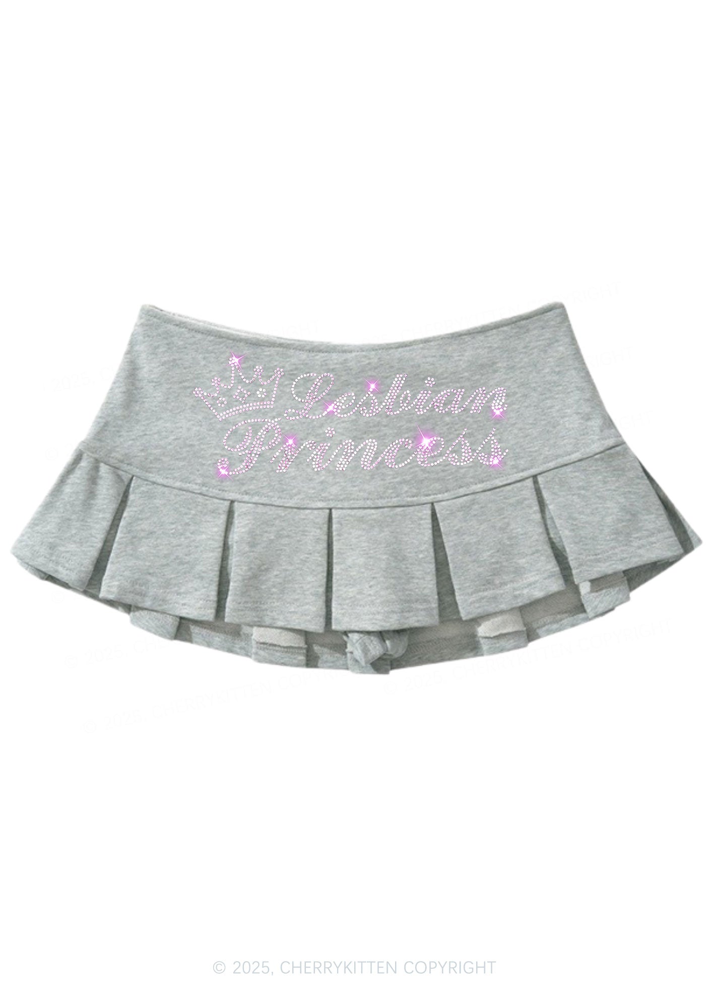 Rhinestone Lesbian Princess Pride Y2K Mini Pleated Skirts Cherrykitten