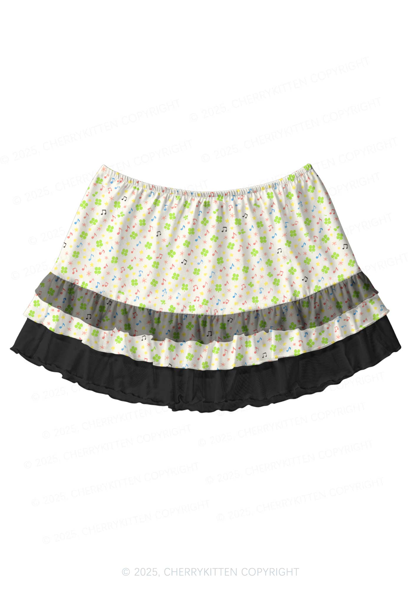 Music Notes Clover Stars St Patricks Y2K Print Mini Layered Skirt Cherrykitten