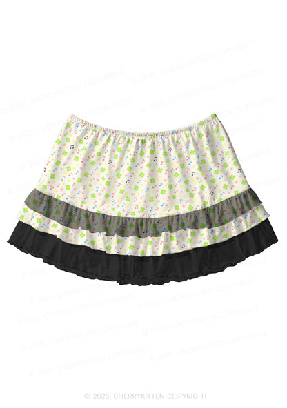 Music Notes Clover Stars St Patricks Y2K Print Mini Layered Skirt Cherrykitten