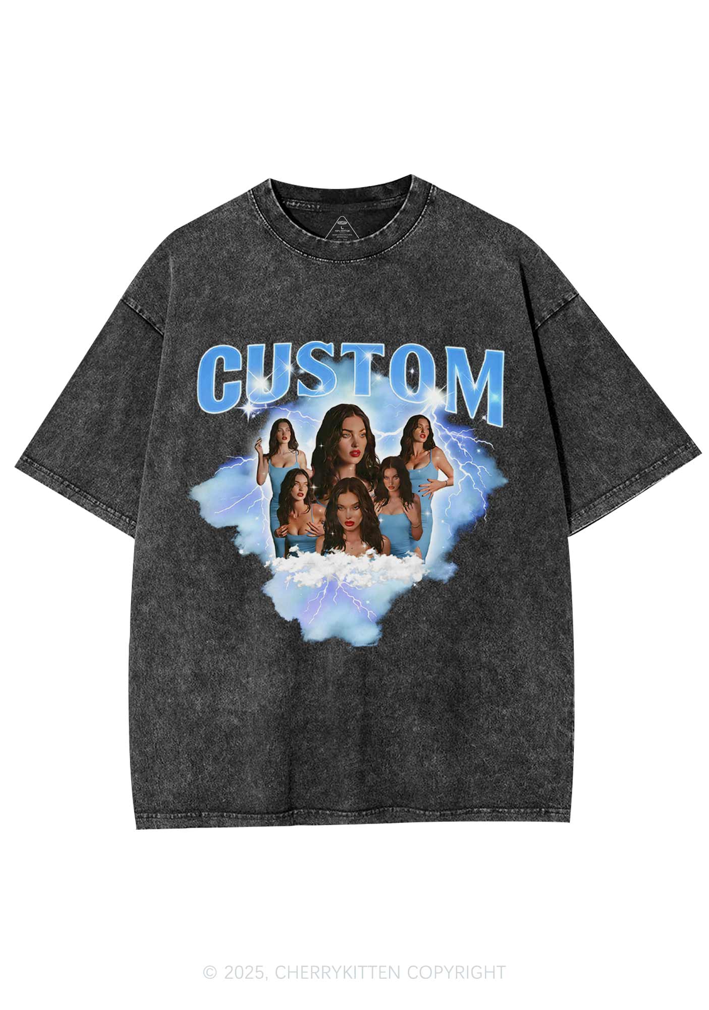 Custom Photo Storm Art Y2K Shirts Washed Tee Cherrykitten