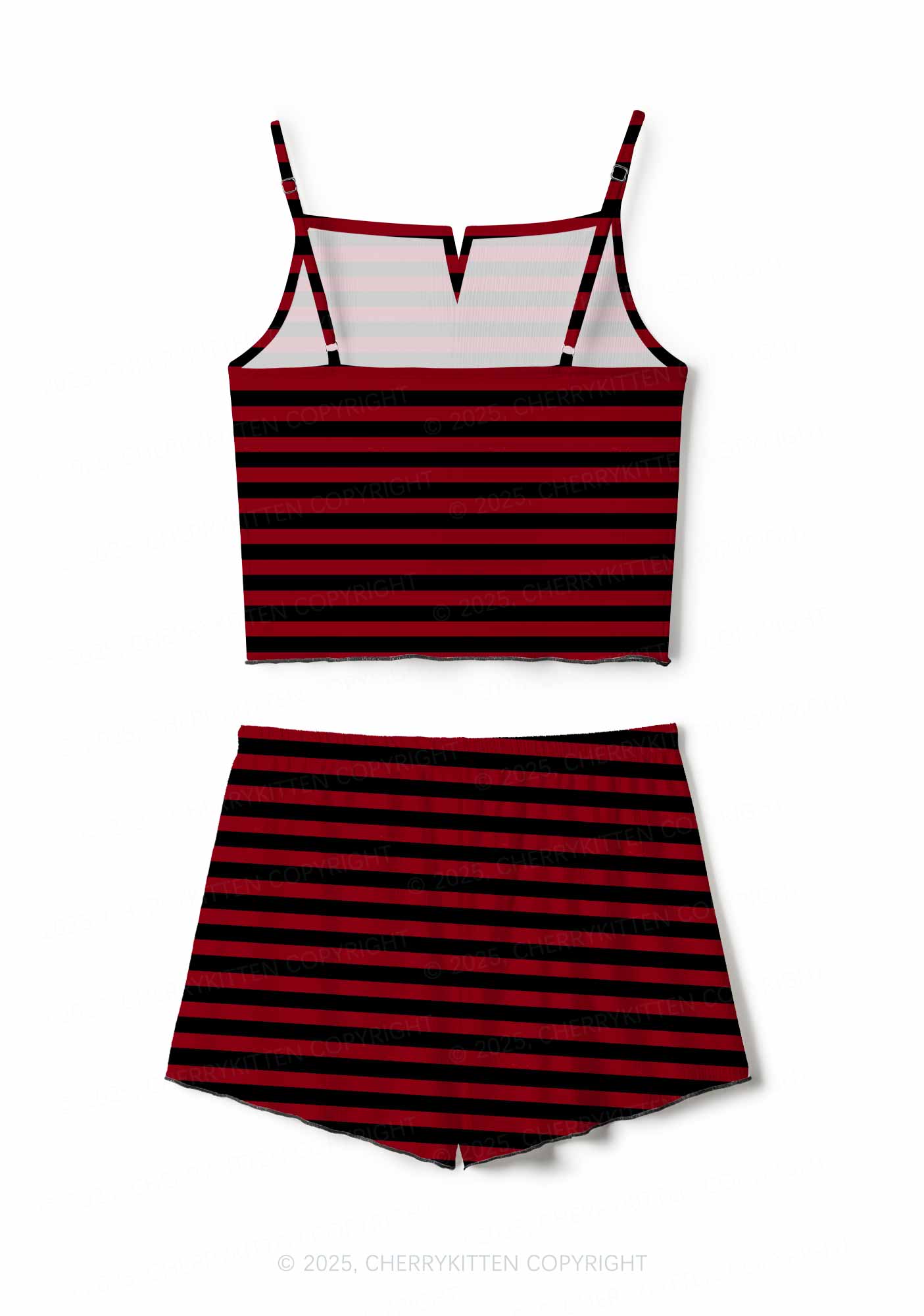 Black And Red Stripe Valentine's Day Y2K Print Cami Shorts Pajama Set Cherrykitten