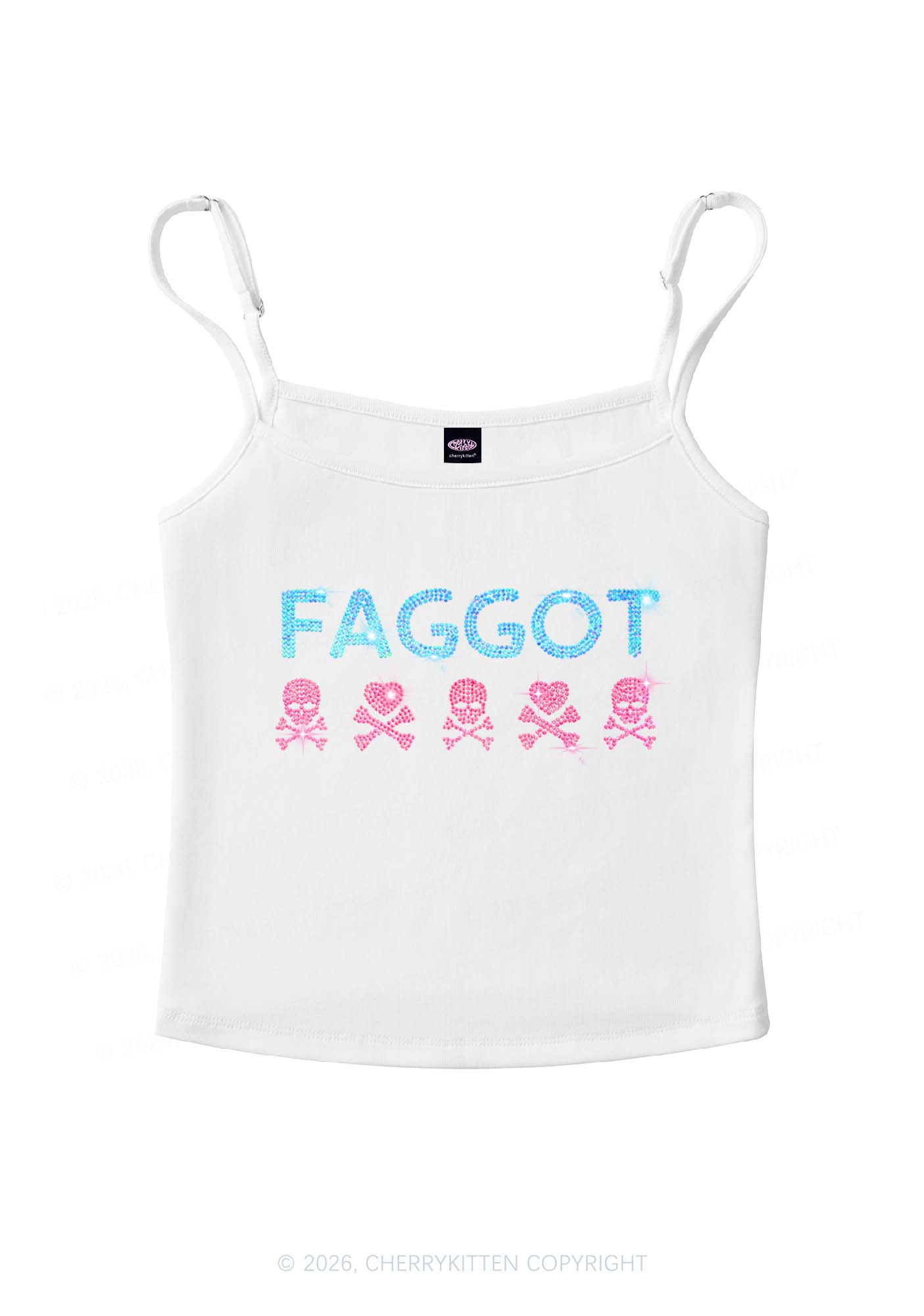 Rhinestone Faggot Skull Pride Y2K Spaghetti Strap Cami Cherrykitten