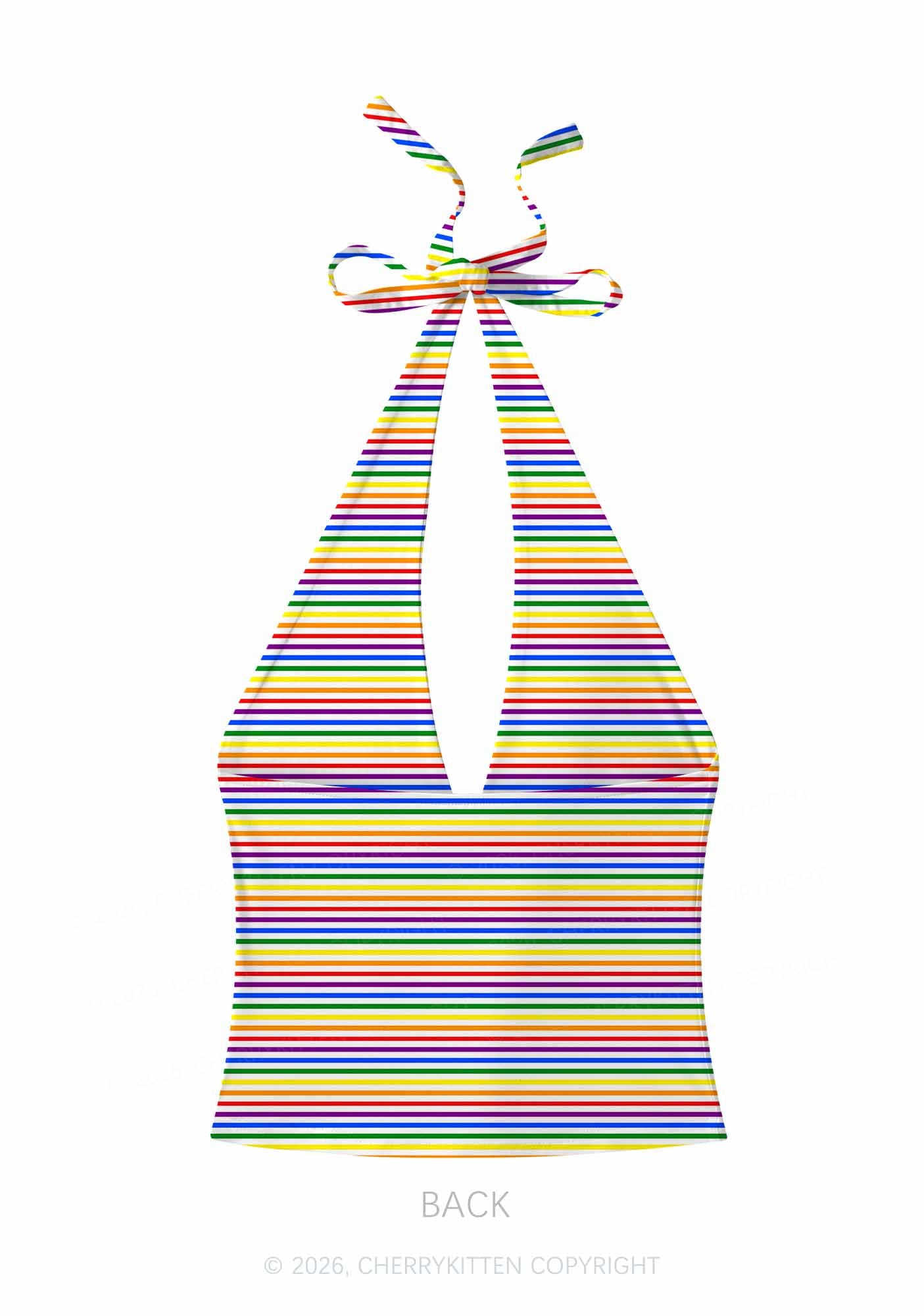 Rainbow Stripes Pride Y2K Print Halter Deep V Neck Cami Cherrykitten