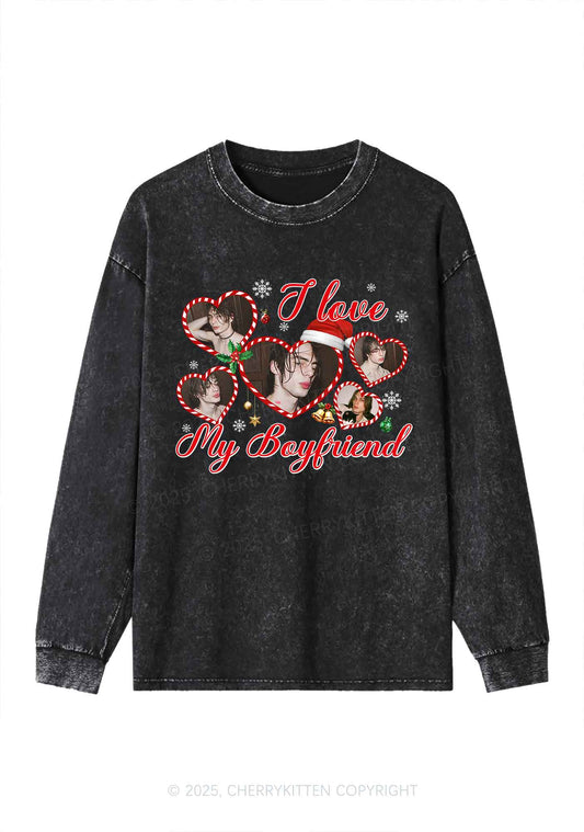 Custom Christmas I Love My GF Y2K Washed Long Sleeves Cherrykitten
