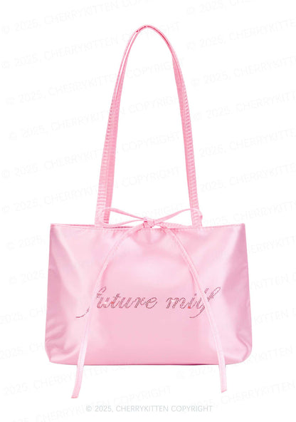 Rhinestone Pink Future Mxxf Y2K Satin Bags Cherrykitten