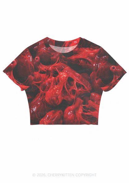 Red Anatomical Hearts Y2K Mesh Crop Top Cherrykitten