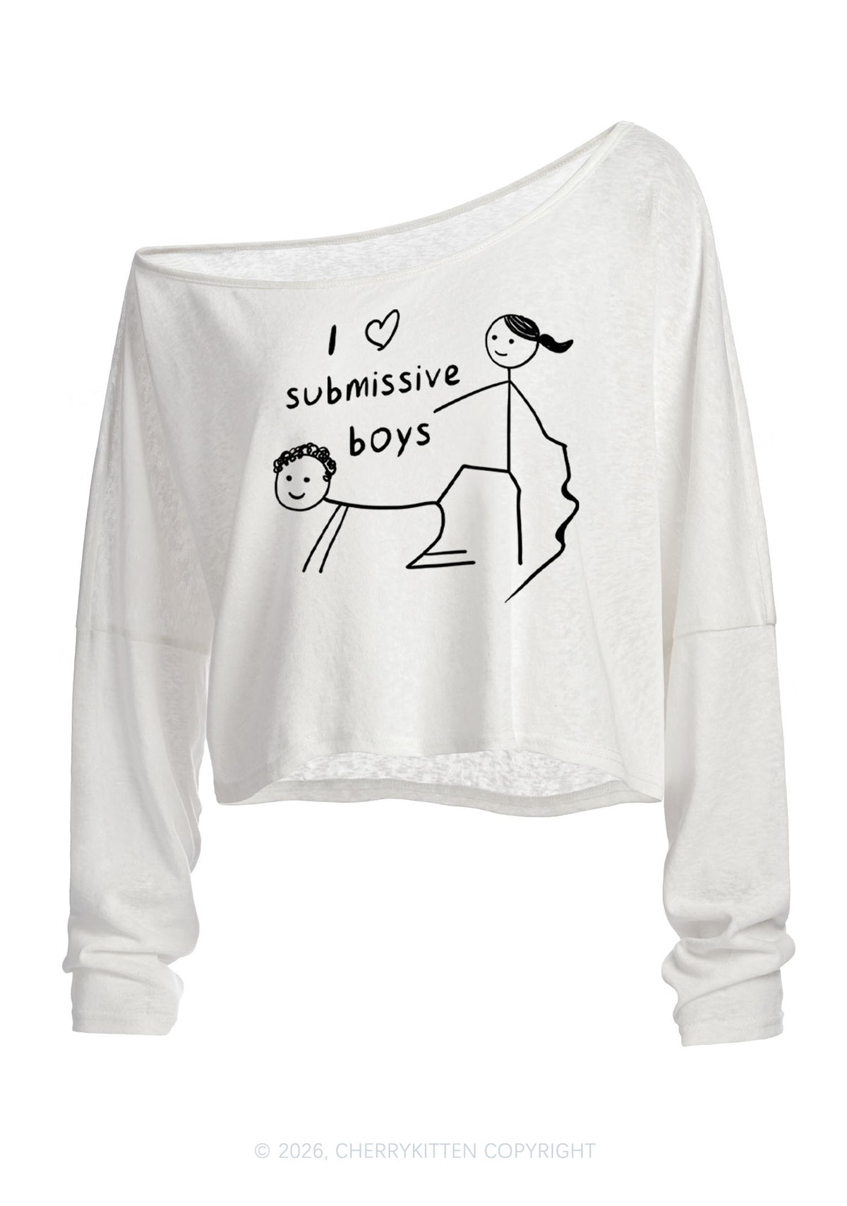 I Love S Boys Y2K Off Shoulder Long Sleeve Crop Top Cherrykitten