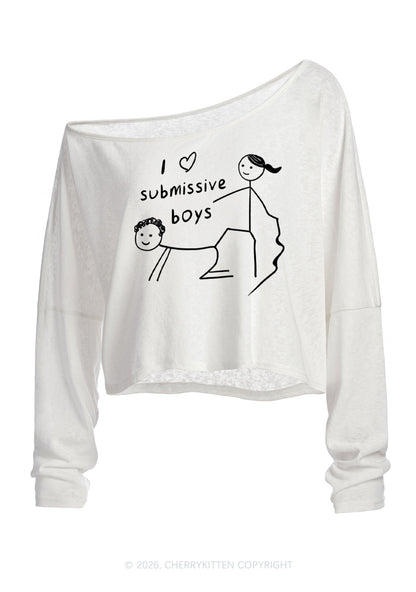 I Love S Boys Y2K Off Shoulder Long Sleeve Crop Top Cherrykitten
