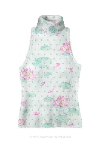 Lotus Pond Dots Y2K Knit Turtleneck Tank Top Cherrykitten